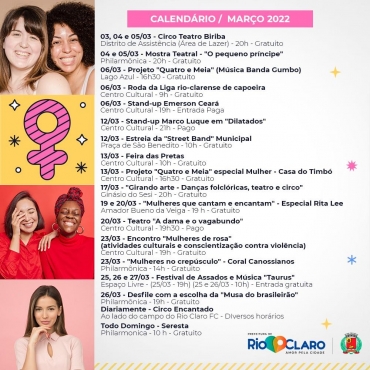 Programação de março da Secretaria da Cultura de Rio Claro