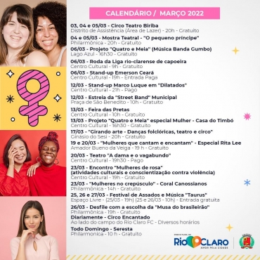 Programação de março da Secretaria da Cultura de Rio Claro