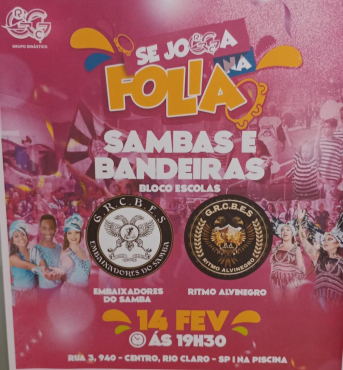 Agenda cultural - Sambas e Bandeiras - Carnaval 2025 no Grupo Ginástico Rioclarense