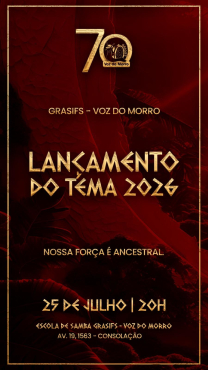 Agenda Cultural: lançamento do tema da Escola de Samba GRASIFS VOZ DO MORRO - Carnaval 2026