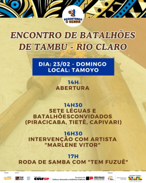 Agenda Cultural - Encontro de Batalhões de Tambu - na sociedade Tamoyo de Rio Claro